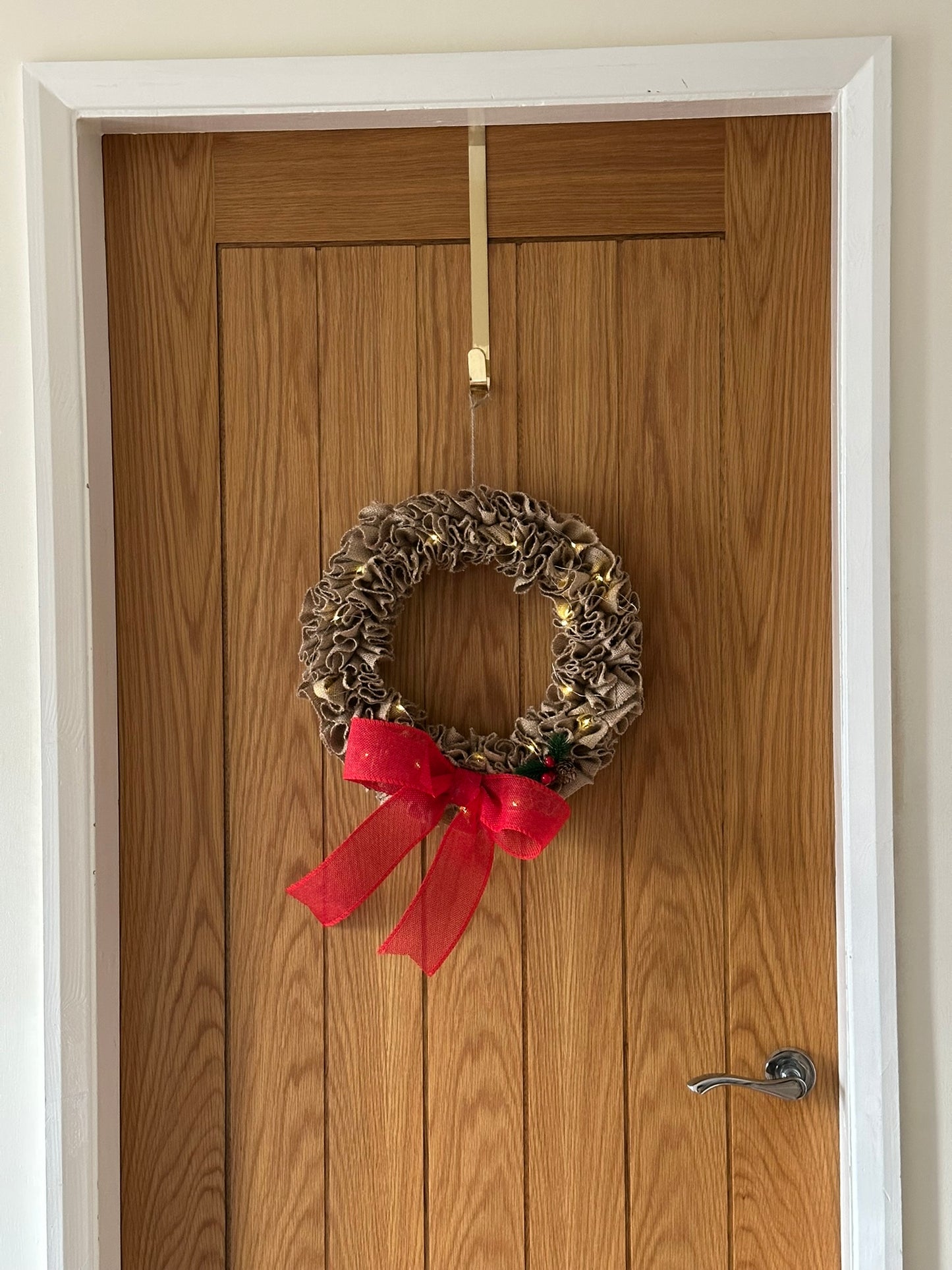 Rustic Winter Wall Wreath with Red Bow (Medium)