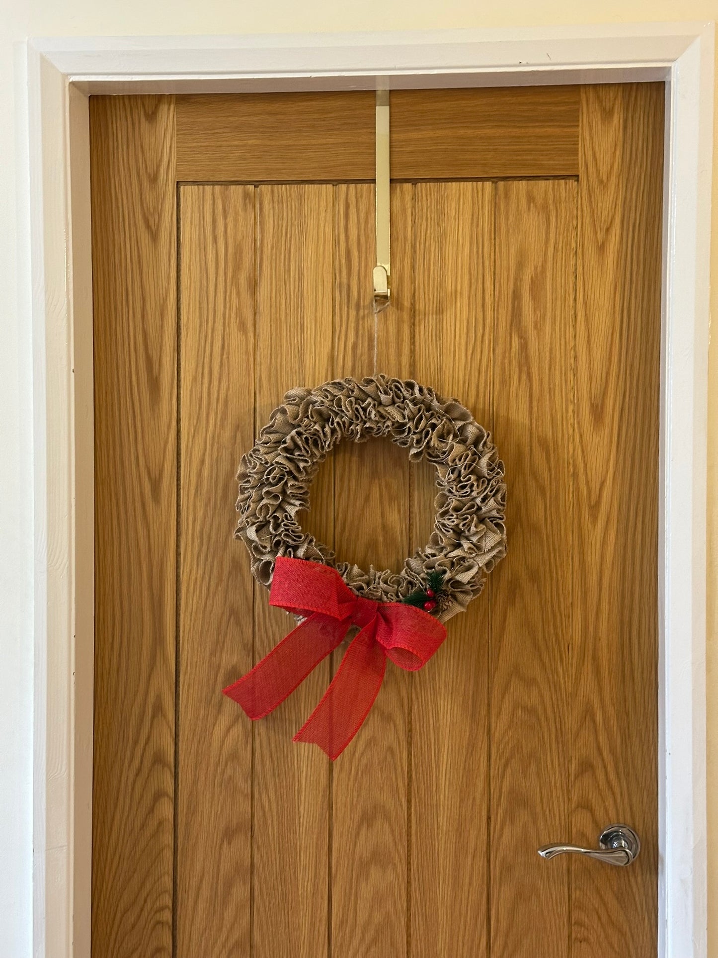Rustic Winter Wall Wreath with Red Bow (Medium)