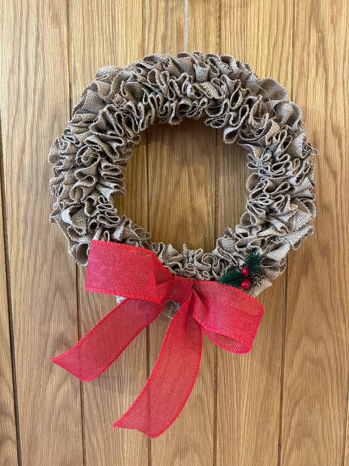 Rustic Winter Wall Wreath with Red Bow (Medium)