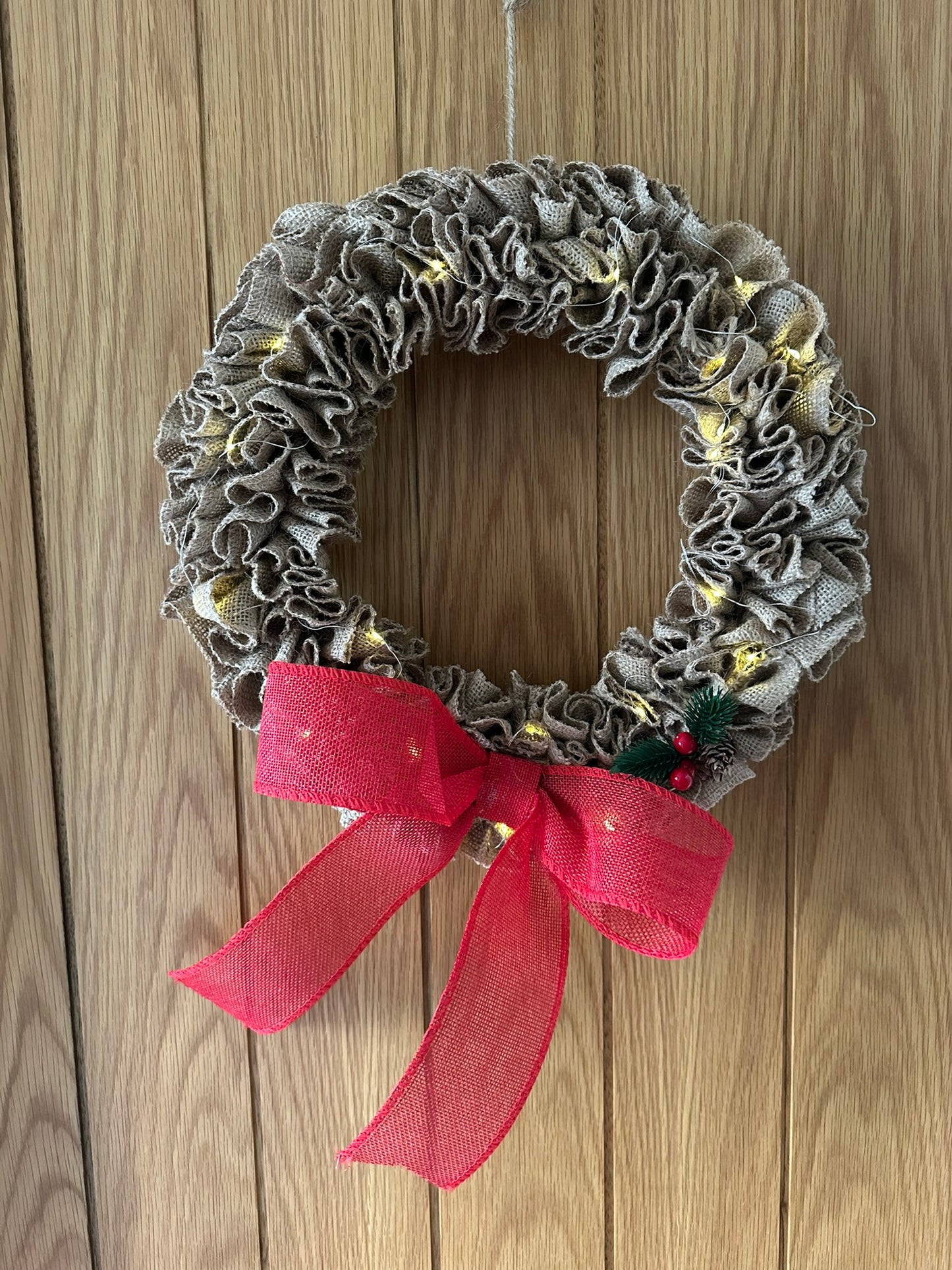 Rustic Winter Wall Wreath with Red Bow (Medium)