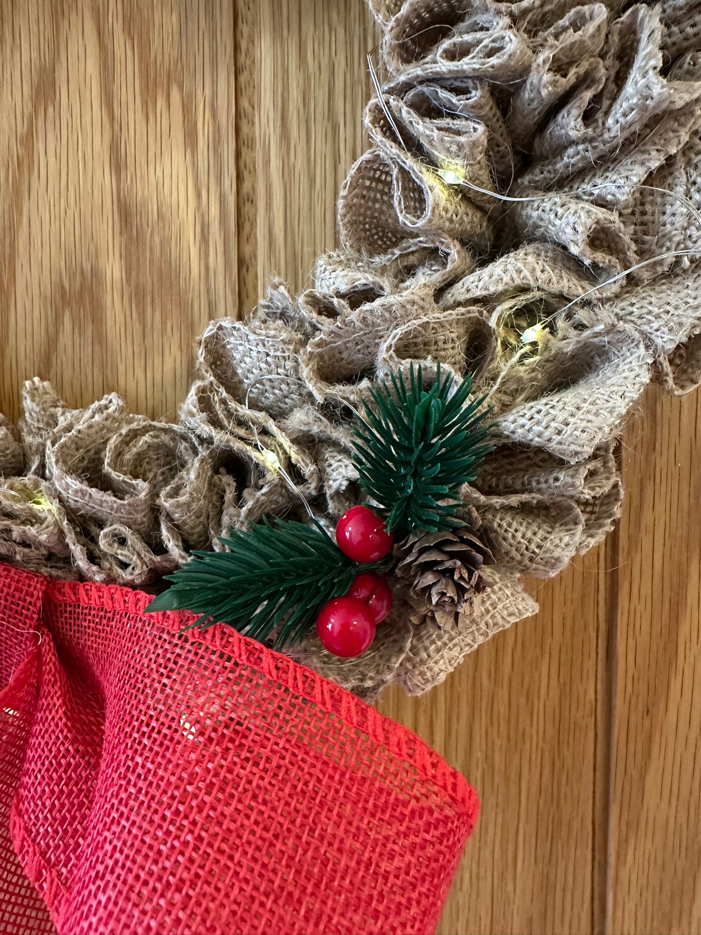Rustic Winter Wall Wreath with Red Bow (Medium)