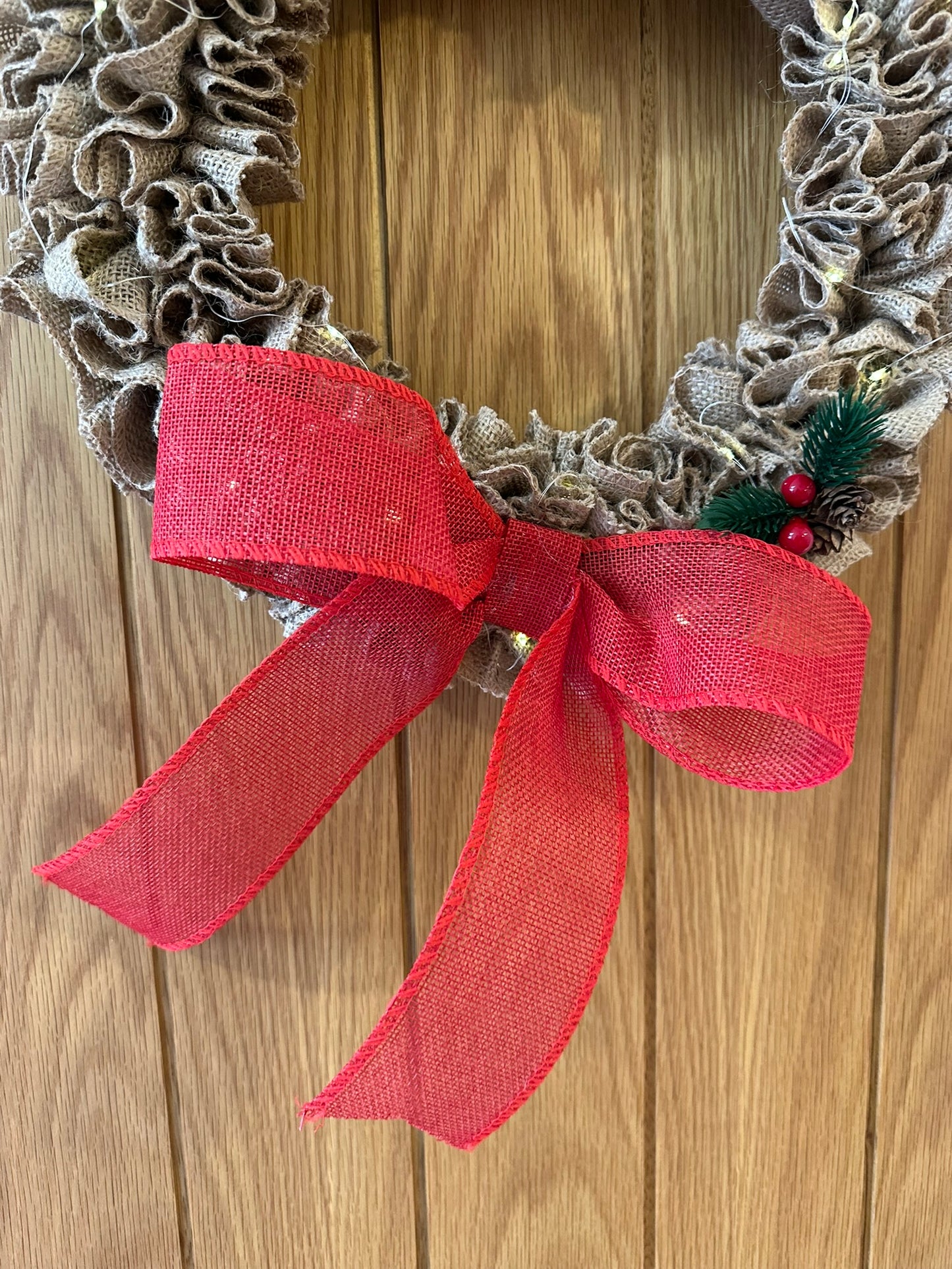 Rustic Winter Wall Wreath with Red Bow (Medium)