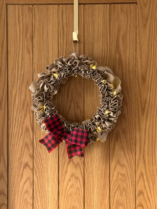 Rustic Winter Wall Wreath with Tartan Bow (Medium)