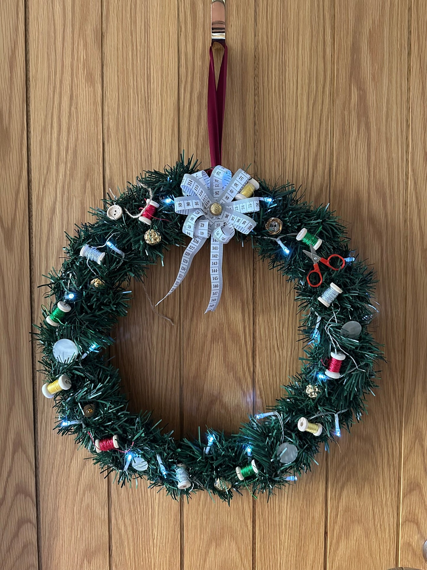 Sewing Themed Hanging Wall Wreath (Central Bow)