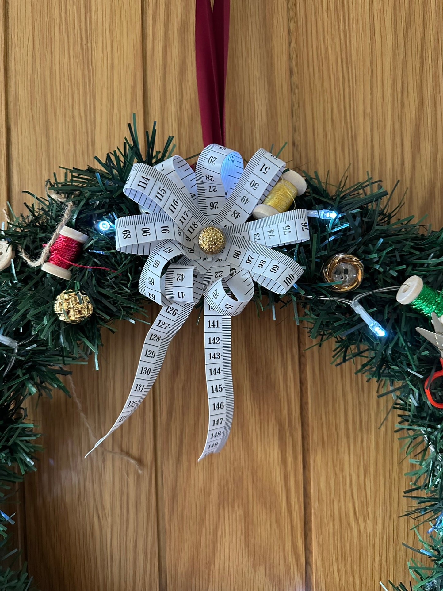 Sewing Themed Hanging Wall Wreath (Central Bow)