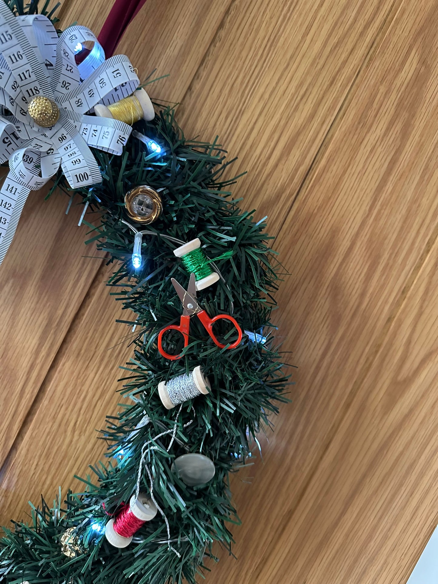 Sewing Themed Hanging Wall Wreath (Central Bow)