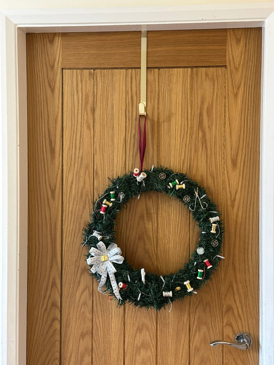Sewing Themed Hanging Wall Wreath (Side Bow)